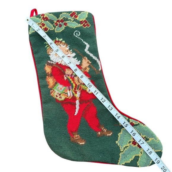 Needlepoint Stocking Christmas L Santa Smoking Imperial Elegance Peking Holly 19 - Picture 9 of 12